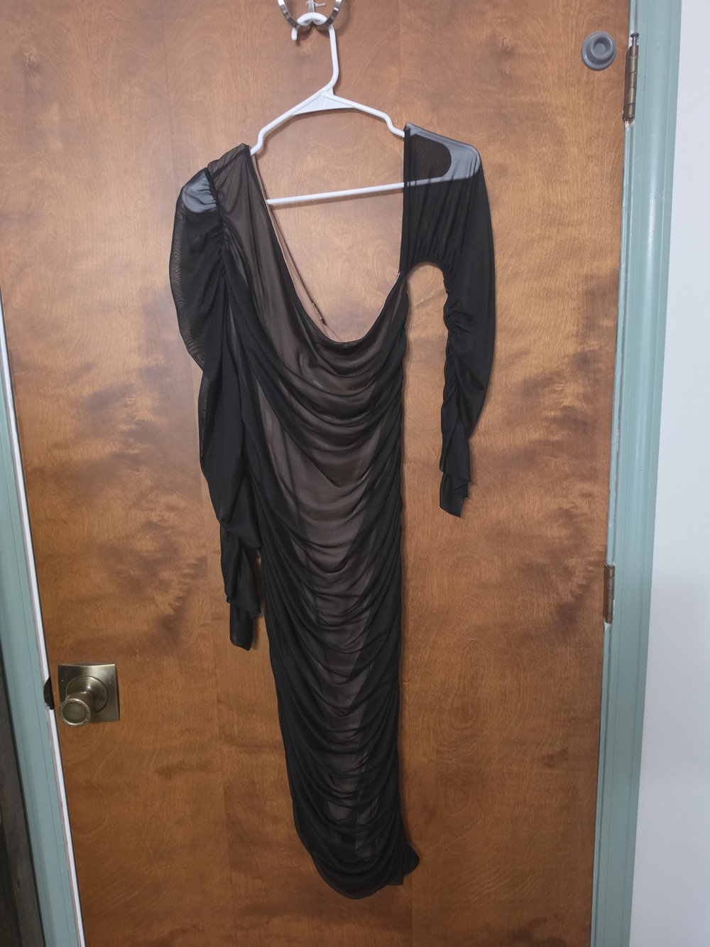 VENUS Black Asymmetrical Sheer Ruched Dress